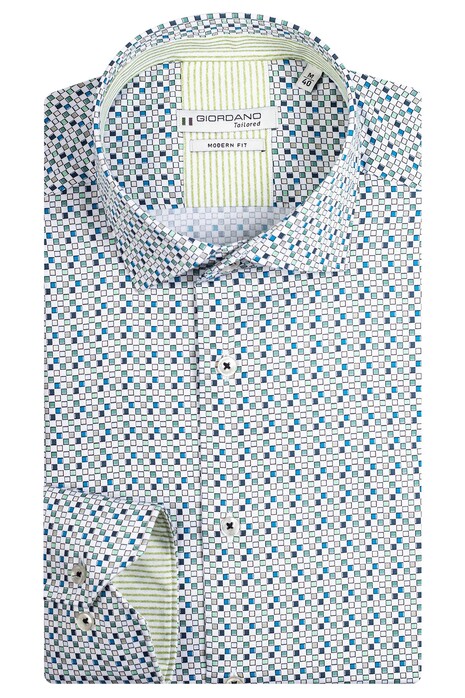 Giordano Maggiore Allover Mini Squares Pattern Overhemd Groen-Blauw