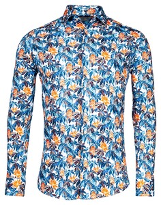 Giordano Maggiore Big Flower Leaves Pattern Shirt Navy-Orange