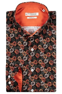Giordano Maggiore Floral Autumn Pattern Overhemd Zwart-Oranje