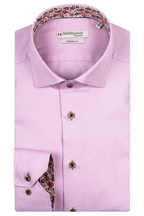 Giordano Maggiore Micro Pied de Poule Floral Contrast Overhemd Zacht Roze