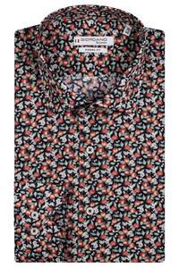 Giordano Maggiore Semi Cutaway Apples Leaves Pattern Shirt Red-Green