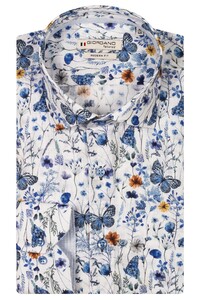 Giordano Maggiore Semi Cutaway Collar Flower Pattern Linnen Look Overhemd Bright White-Multi