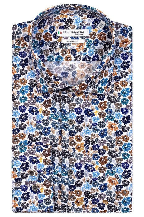Giordano Maggiore Semi Cutaway Multi Fine Flower Pattern Shirt Navy-Brown