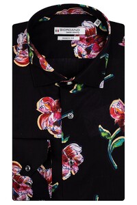 Giordano Maggiore Semi Cutaway Painted Flower Pattern Overhemd Zwart-Rood