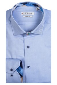 Giordano Maggiore Semi Cutaway Plain Heavy Twill Block Check Contrast Overhemd Licht Blauw
