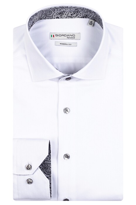 Giordano Maggiore Semi Cutaway Plain Subtle Contrast Overhemd Wit