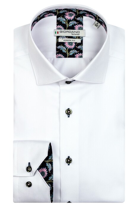 Giordano Maggiore Semi Cutaway Plain Twill Floral Contrast Shirt White