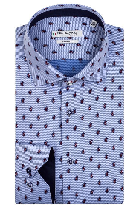 Giordano Maggiore Semi Cutaway Stripe Paisley Pattern Shirt Blue