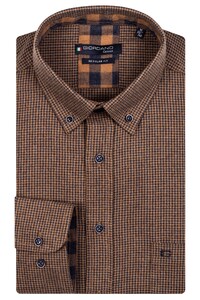 Giordano Mini Houndstooth Ivy Button Down Overhemd Donker Bruin