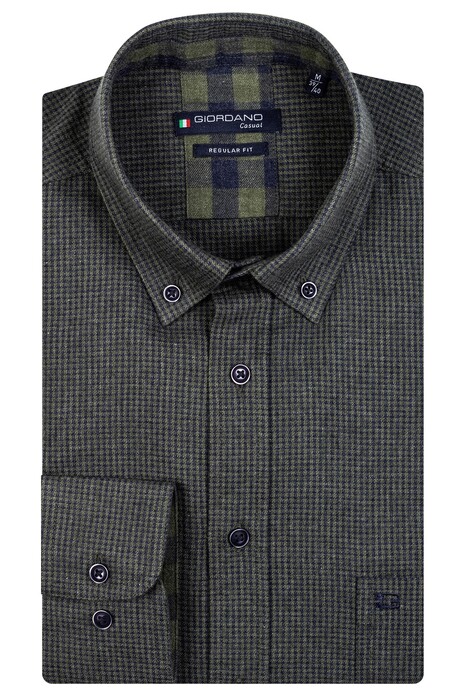 Giordano Mini Houndstooth Ivy Button Down Overhemd Donker Groen
