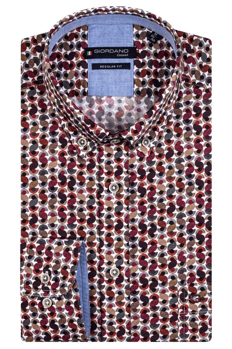 Giordano Multi Dots Half Circles Fancy Pattern Ivy Button Down Shirt Red-Multi