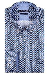 Giordano Multi Retro Pattern Ivy Button Down Cotton Satin Overhemd Blauw-Navy