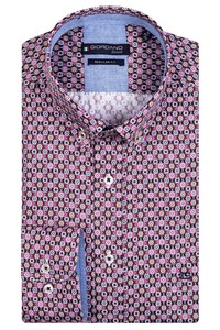 Giordano Multi Retro Pattern Ivy Button Down Cotton Satin Overhemd Paars-Navy