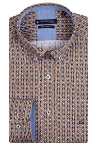 Giordano Multi Retro Pattern Ivy Button Down Cotton Satin Shirt Yellow-Navy