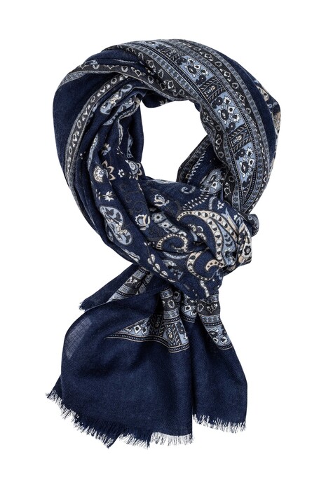 Giordano Paisley With Border Wool Mix Scarf Navy