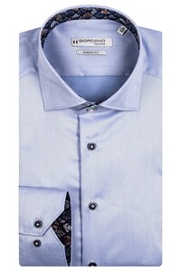 Giordano Plain Fine Twill Subtle Leaves Contrast Maggiore Semi Cutaway Shirt Adriatic Blue