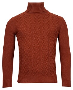 Giordano Roll Neck Fantasy Cable Knit Wool Blend With Cashmere Pullover Brique
