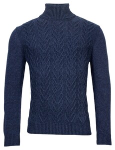 Giordano Roll Neck Fantasy Cable Knit Wool Blend With Cashmere Pullover Indigo