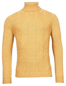 Giordano Roll Neck Fantasy Cable Knit Wool Blend With Cashmere Pullover Ocher