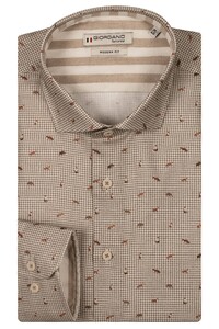 Giordano Row Brushed Twill Houndstooth Fantasy Overhemd Licht Bruin