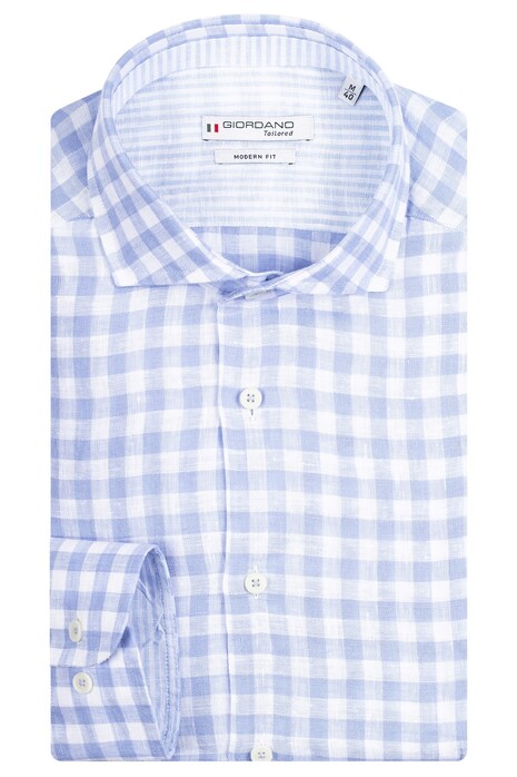 Giordano Row Check Linen Shirt Light Blue