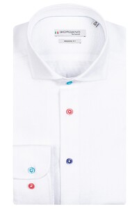 Giordano Row Contrast Buttons Cutaway Oxford Cotton Linen Blend Shirt White