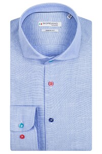 Giordano Row Contrast Buttons Cutaway Oxford Cotton Linnen Blend Overhemd Licht Blauw
