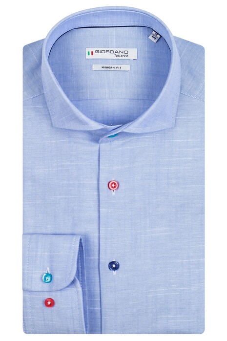 Giordano Row Contrast Buttons Cutaway Oxford Cotton Linnen Blend Overhemd Licht Blauw