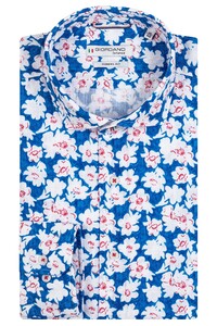 Giordano Row Cutaway Abstract Flowers Shirt Blue-Red