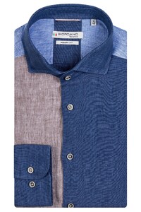 Giordano Row Cutaway Collar Linnen Color Block Overhemd Blauw-Multi