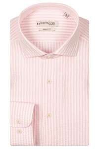 Giordano Row Cutaway Collar Seersucker Stripe Shirt Dark Mauve