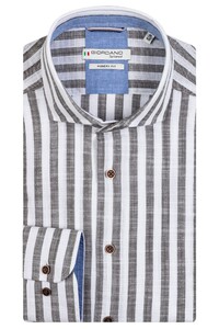 Giordano Row Cutaway Cotton Slub Stripe Overhemd Donker Groen