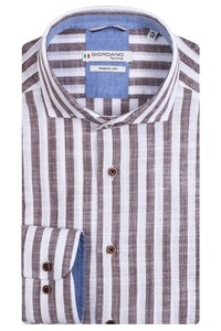 Giordano Row Cutaway Cotton Slub Stripe Shirt Brown