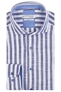 Giordano Row Cutaway Cotton Slub Stripe Shirt Navy