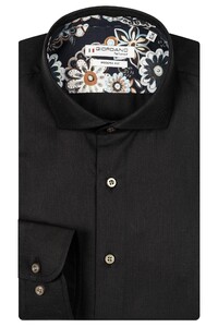 Giordano Row Cutaway Fine Herringbone Contrast Overhemd Zwart