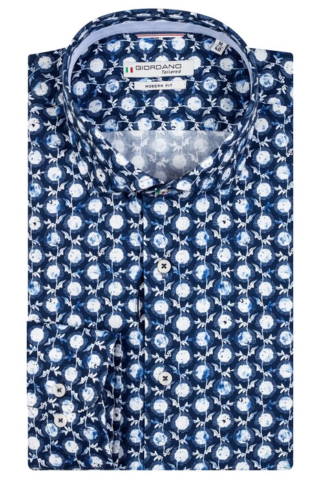 Giordano Row Cutaway Floral Pattern Fine Twill Overhemd Navy