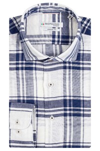 Giordano Row Cutaway Linen Cotton Blend Check Shirt Navy