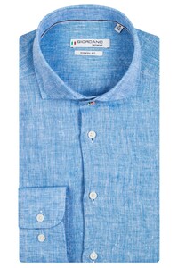 Giordano Row Cutaway Plain Linen Shirt Blue