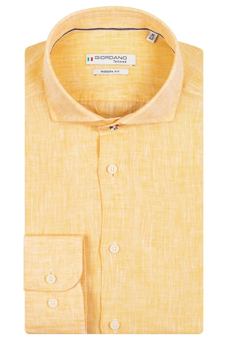 Giordano Row Cutaway Plain Linen Shirt Light Yellow