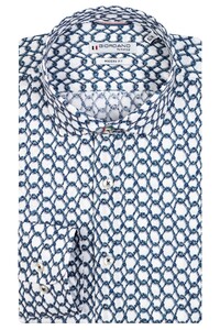Giordano Row Cutaway Retro Print Overhemd Wit-Blauw
