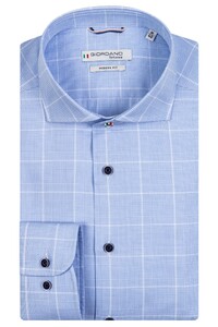 Giordano Row Cutaway Two-Tone Check Shirt Light Blue