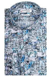 Giordano Row Cutaway Watercolor House Pattern Overhemd Licht Blauw