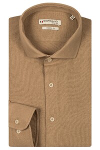 Giordano Row Plain Structured Cotton Cutaway Collar Overhemd Zand