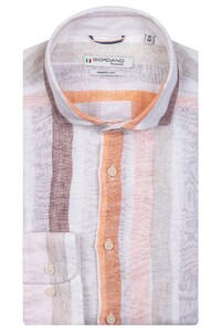 Giordano Row Semi Cutaway Bold Linen Stripe Shirt Off White-Multi