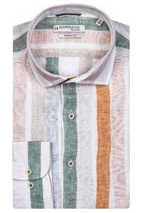 Giordano Row Semi Cutaway Bold Linnen Stripe Overhemd Wit-Multi
