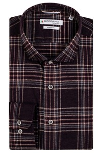 Giordano Row Semi Cutaway Fancy Check Cotton Linen Shirt Dark Red