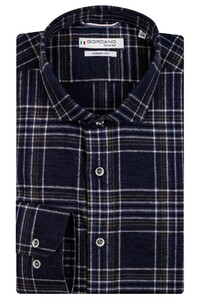 Giordano Row Semi Cutaway Fancy Check Cotton Linen Shirt Navy