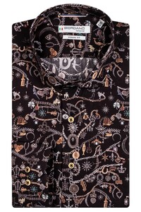 Giordano Row Semi Cutaway Jewellery Pattern Shirt Black-Brown