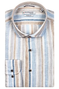 Giordano Row Semi Cutaway Multi Bold Linnen Stripe Overhemd Lichtblauw-Multi