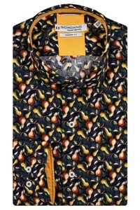 Giordano Row Semi Cutaway Pear Tree Pattern Shirt Dark Navy-Yellow